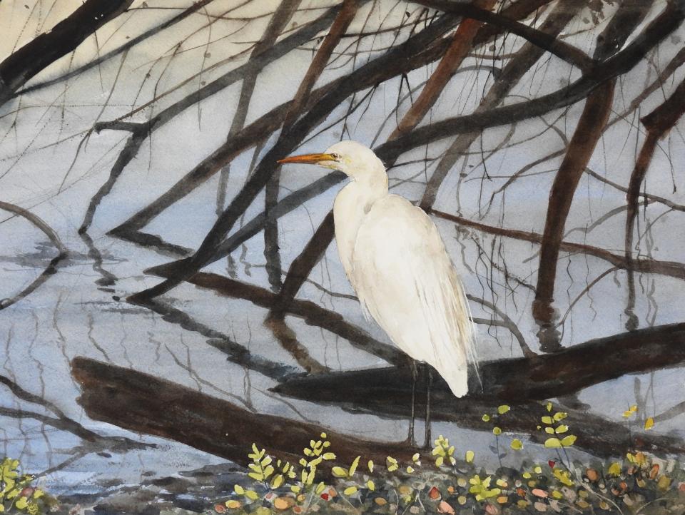Egret Under Willow (124K)